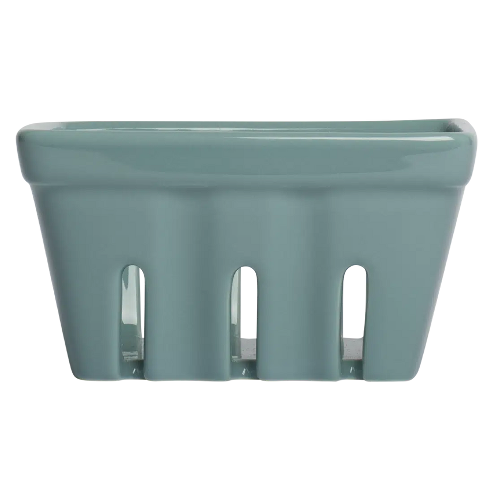 Farmers Market - Berry Basket - Blue Grey open ceramic basket, with a clean, polished finish and distinctive shape or artwork; a decorative and useful way to serve berries, fruit, snacks, or display small kitchen items. Additional view helps show the profile, scale, and decorative details.