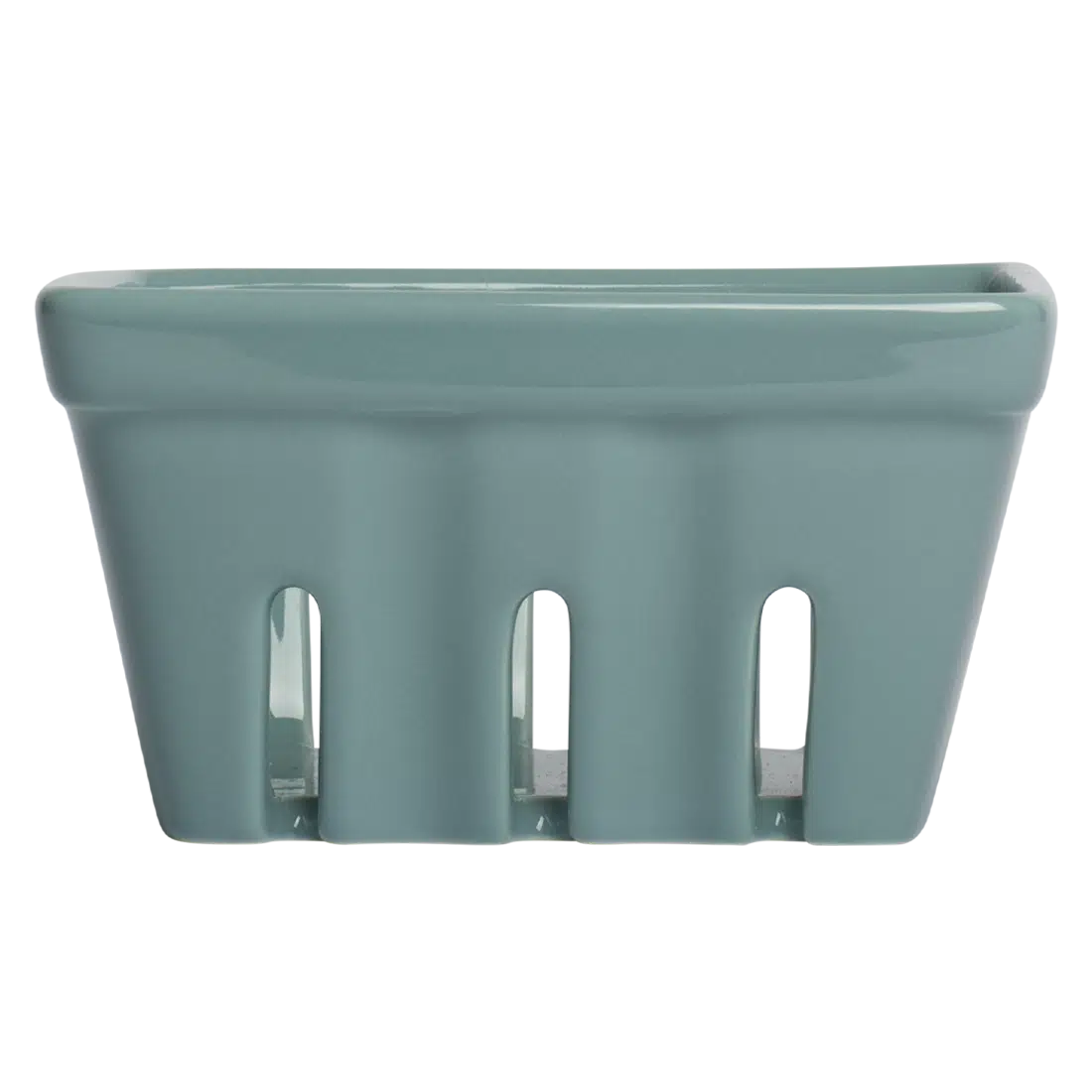 Farmers Market - Berry Basket - Blue Grey open ceramic basket, with a clean, polished finish and distinctive shape or artwork; a decorative and useful way to serve berries, fruit, snacks, or display small kitchen items. Additional view helps show the profile, scale, and decorative details.
