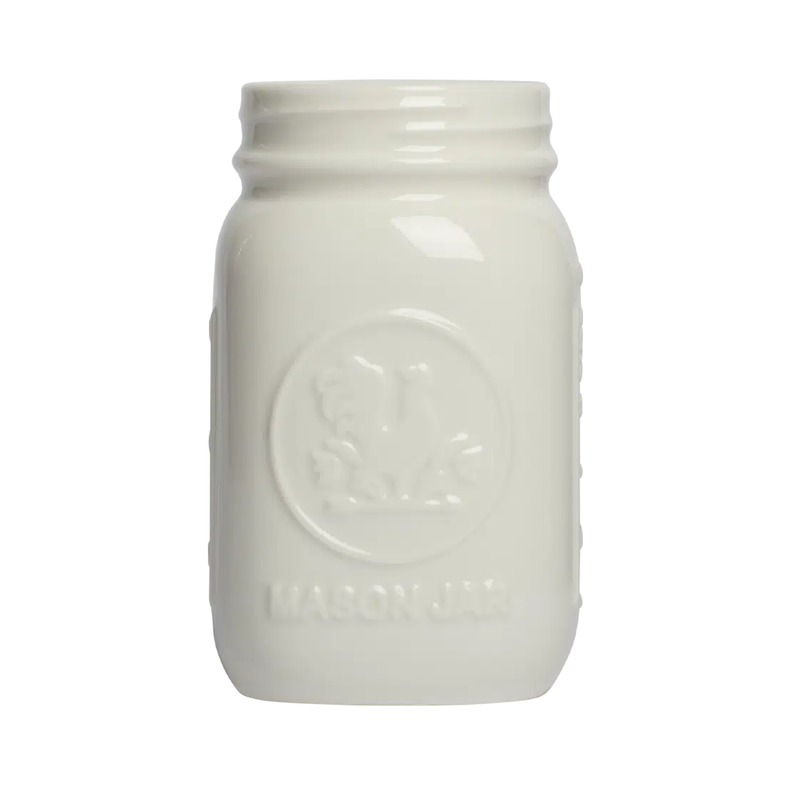 Farmers Market - Standard Mason Jar - White glazed ceramic jar, with a clean, polished finish and distinctive shape or artwork; a charming, substantial piece for drinks, flowers, utensils, or relaxed countertop styling. Primary product view highlights the overall design and proportions.