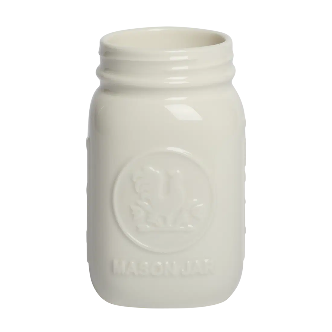 Farmers Market - Standard Mason Jar - White glazed ceramic jar, with a clean, polished finish and distinctive shape or artwork; a charming, substantial piece for drinks, flowers, utensils, or relaxed countertop styling. Alternate product view shows more of the shape, finish, and design details.
