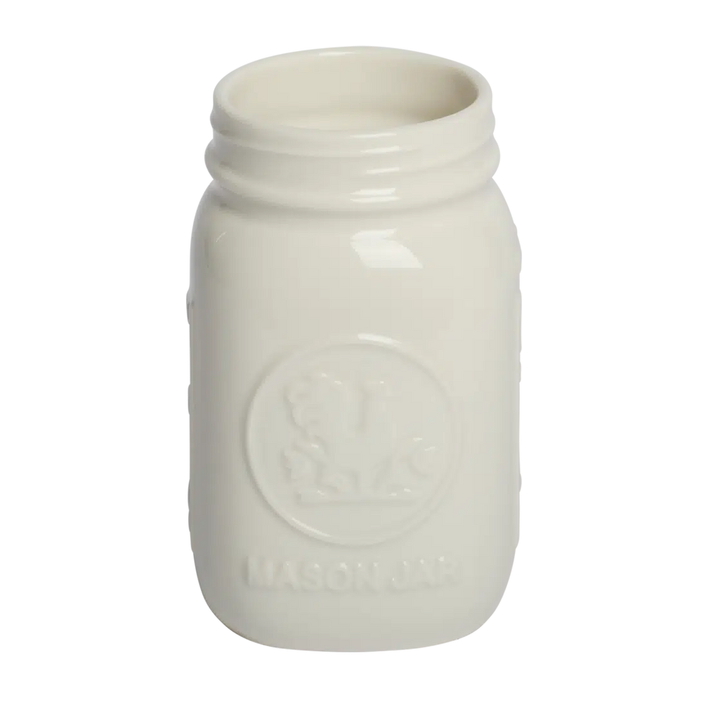 Farmers Market - Standard Mason Jar - White glazed ceramic jar, with a clean, polished finish and distinctive shape or artwork; a charming, substantial piece for drinks, flowers, utensils, or relaxed countertop styling. Additional view helps show the profile, scale, and decorative details.