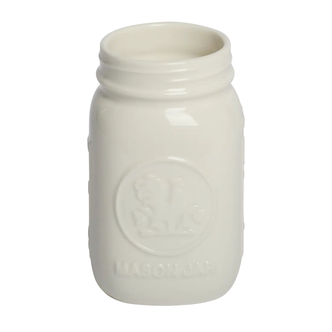Farmers Market - Standard Mason Jar - White glazed ceramic jar, with a clean, polished finish and distinctive shape or artwork; a charming, substantial piece for drinks, flowers, utensils, or relaxed countertop styling. Additional view helps show the profile, scale, and decorative details.