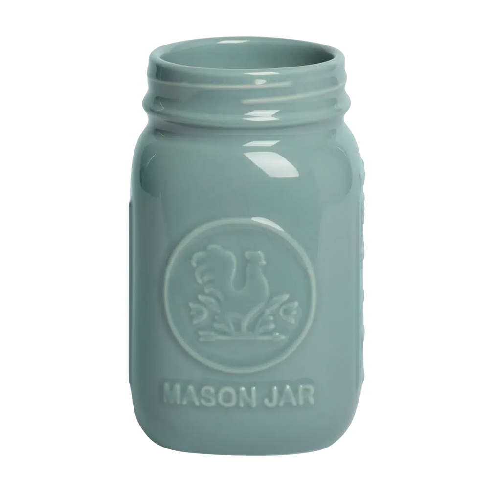 Farmers Market - Standard Mason Jar - Blue Grey glazed ceramic jar, with a clean, polished finish and distinctive shape or artwork; a charming, substantial piece for drinks, flowers, utensils, or relaxed countertop styling. Alternate product view shows more of the shape, finish, and design details.