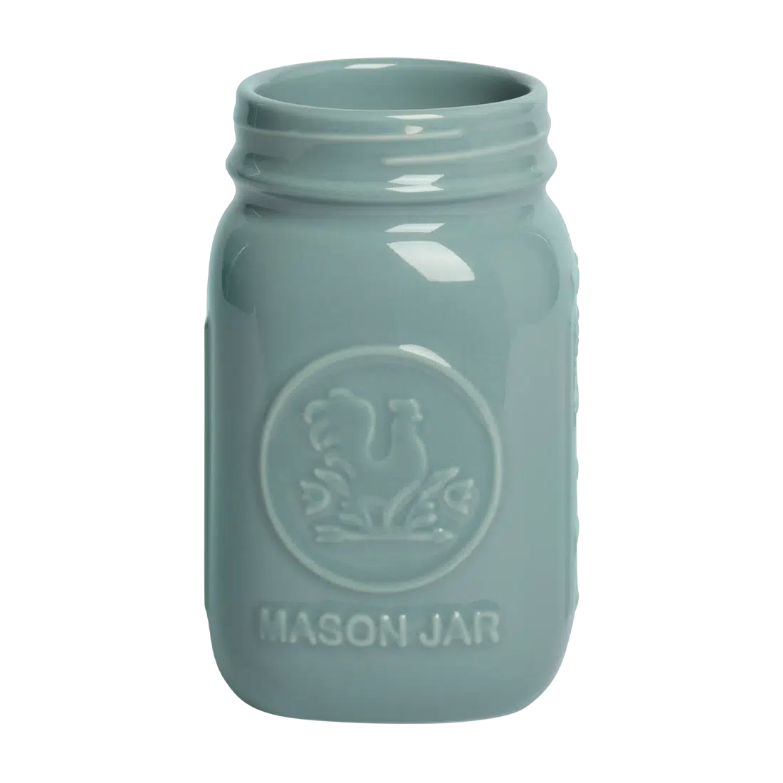 Farmers Market - Standard Mason Jar - Blue Grey glazed ceramic jar, with a clean, polished finish and distinctive shape or artwork; a charming, substantial piece for drinks, flowers, utensils, or relaxed countertop styling. Alternate product view shows more of the shape, finish, and design details.