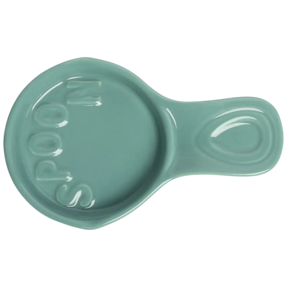 Farmers Market - Spoon Holder - Teal countertop organizer, with a clean, polished finish and distinctive shape or artwork; helps keep utensils, spoons, packets, or small kitchen essentials tidy and easy to reach. Primary product view highlights the overall design and proportions.