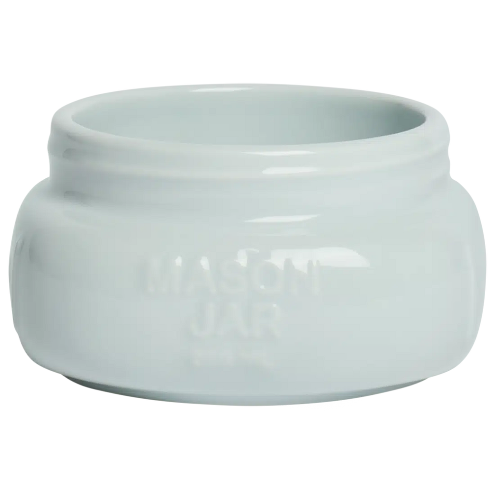 Farmers Market - Short/wide Mason Jar - Sky Blue glazed ceramic jar, with a clean, polished finish and distinctive shape or artwork; a charming, substantial piece for drinks, flowers, utensils, or relaxed countertop styling. Alternate product view shows more of the shape, finish, and design details.
