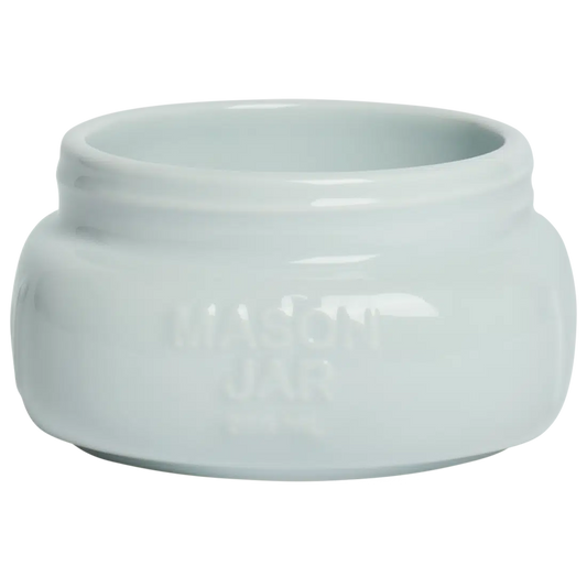 Farmers Market - Short/wide Mason Jar - Sky Blue glazed ceramic jar, with a clean, polished finish and distinctive shape or artwork; a charming, substantial piece for drinks, flowers, utensils, or relaxed countertop styling. Alternate product view shows more of the shape, finish, and design details.