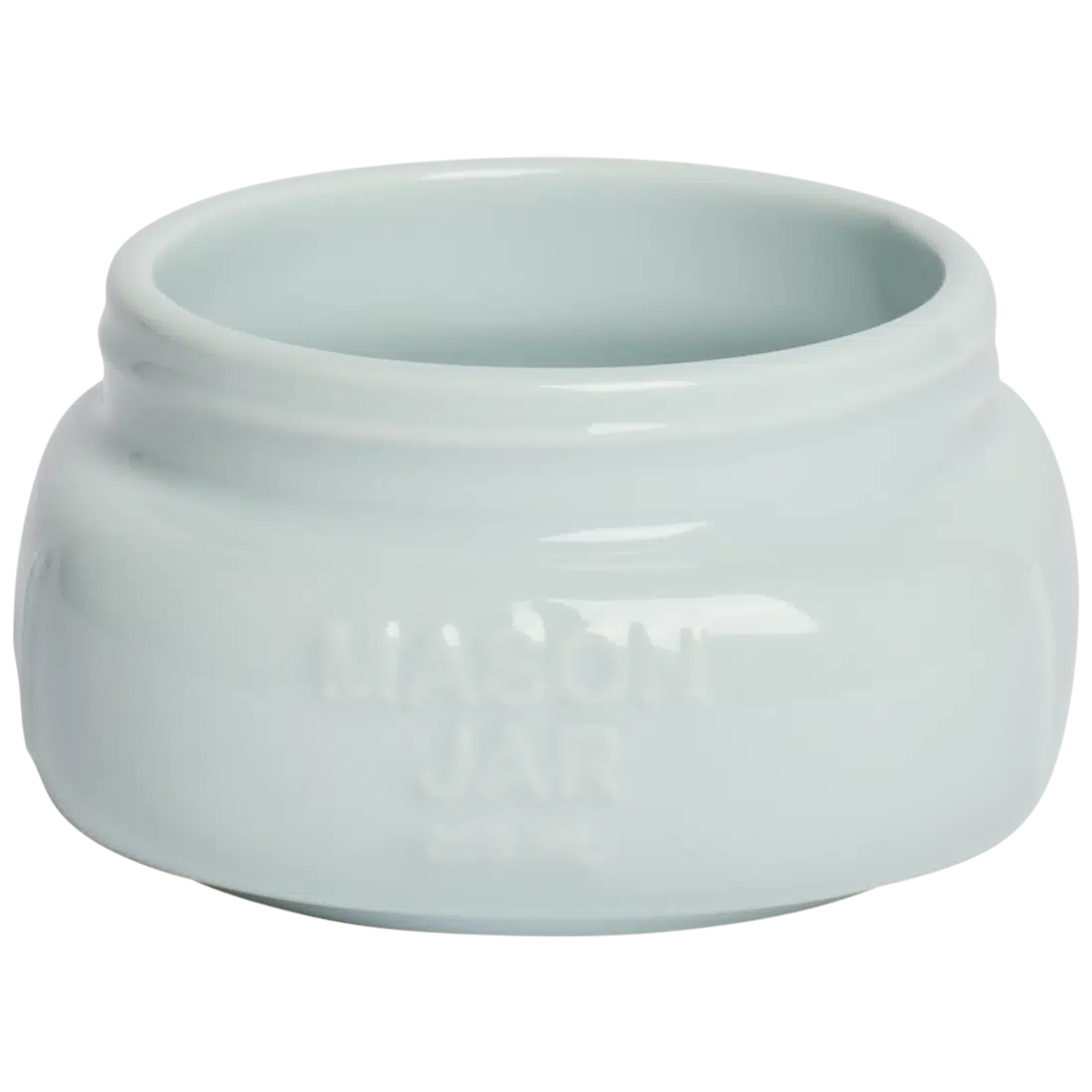 Farmers Market - Short/wide Mason Jar - Sky Blue glazed ceramic jar, with a clean, polished finish and distinctive shape or artwork; a charming, substantial piece for drinks, flowers, utensils, or relaxed countertop styling. Additional view helps show the profile, scale, and decorative details.