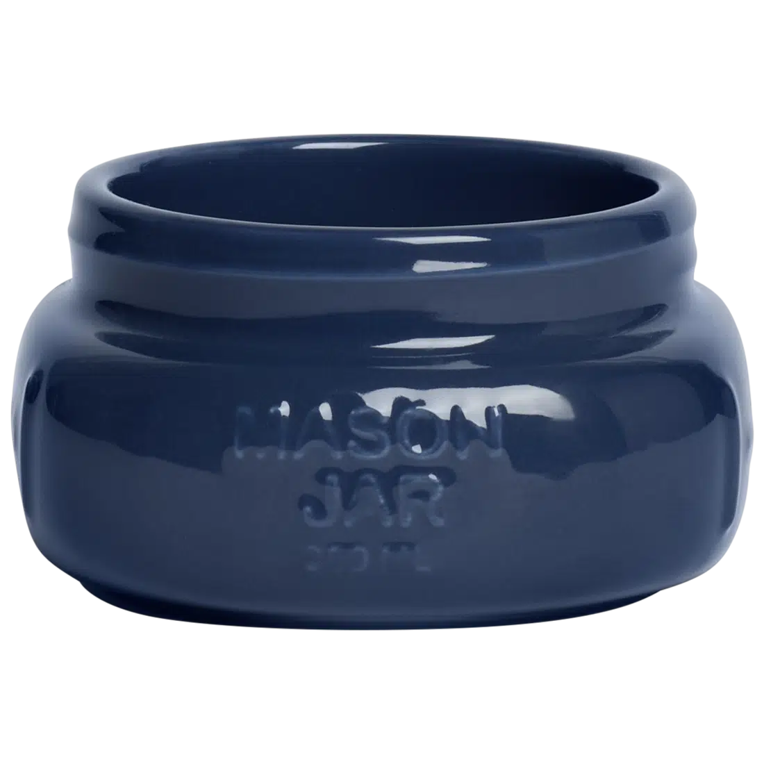 Farmers Market - Short/wide Mason Jar - Indigo glazed ceramic jar, with a clean, polished finish and distinctive shape or artwork; a charming, substantial piece for drinks, flowers, utensils, or relaxed countertop styling. Alternate product view shows more of the shape, finish, and design details.