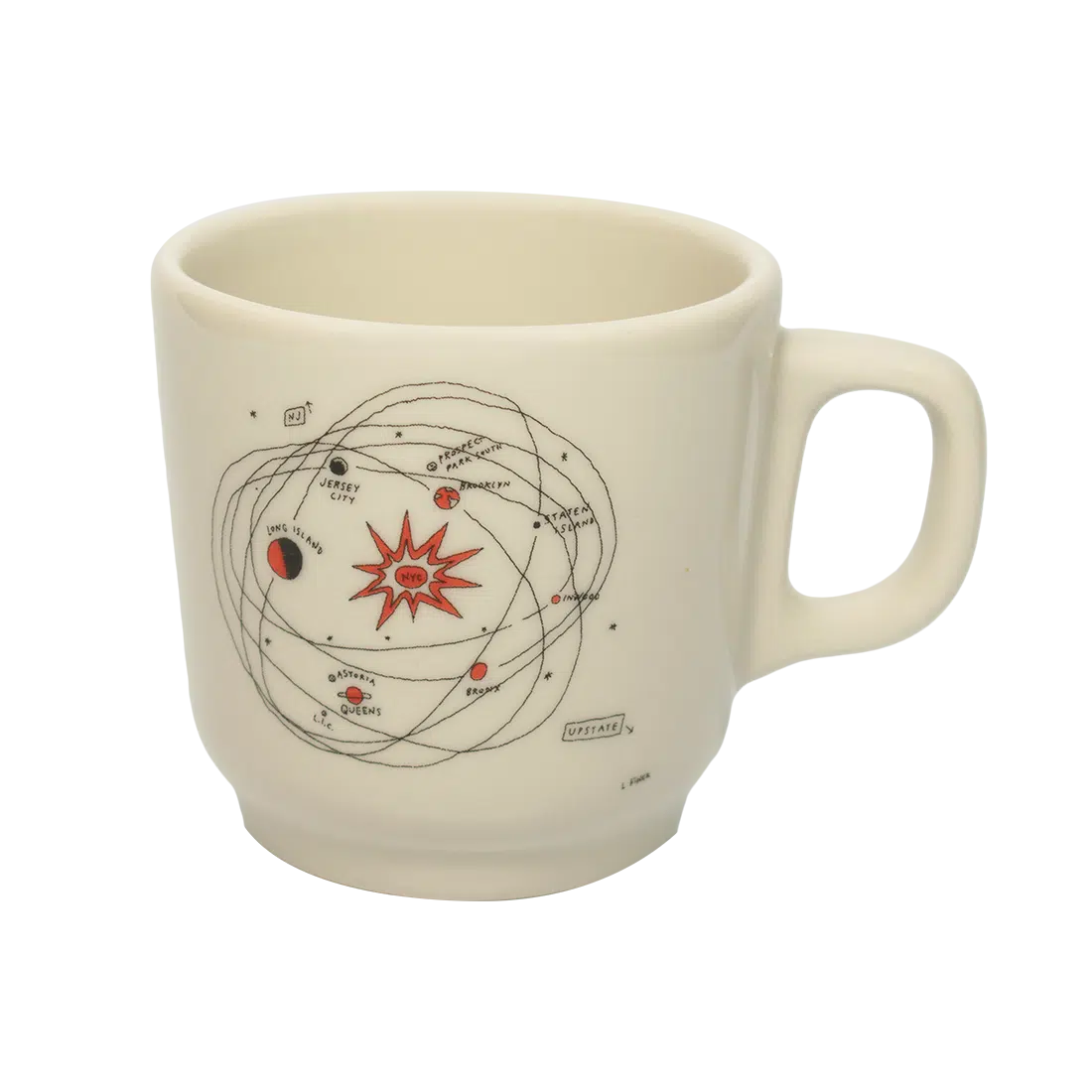 Liana Finck - Planets Mug ceramic drinkware, with a clean, polished finish and distinctive shape or artwork; a comfortable everyday choice for coffee, tea, cocoa, or desk-side sipping. Alternate product view shows more of the shape, finish, and design details.