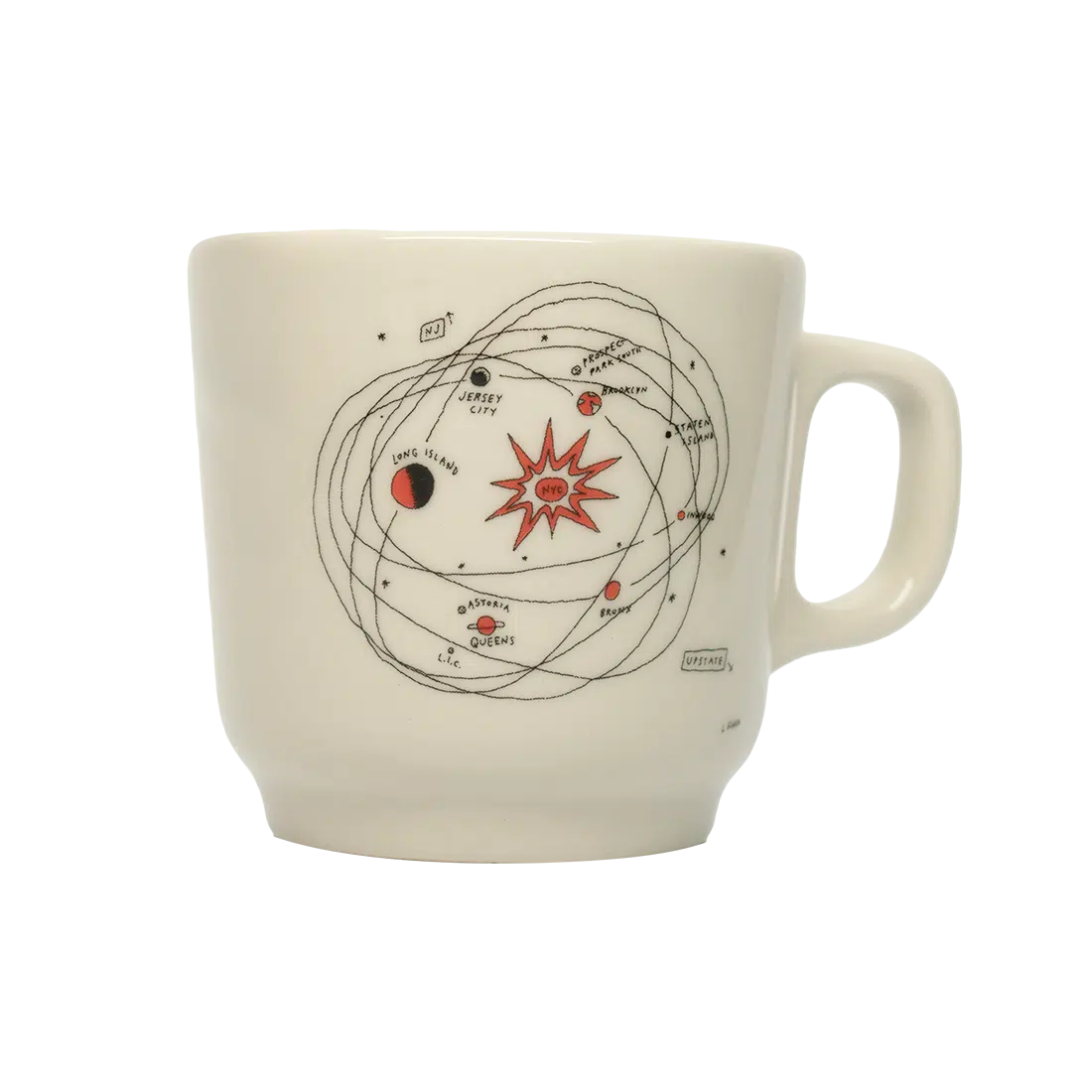 Liana Finck - Planets Mug ceramic drinkware, with a clean, polished finish and distinctive shape or artwork; a comfortable everyday choice for coffee, tea, cocoa, or desk-side sipping. Additional view helps show the profile, scale, and decorative details.