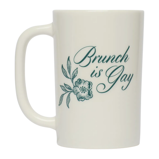 Pleasantries - Brunch Is Gay Mug ceramic drinkware, with a clean, polished finish and distinctive shape or artwork; a comfortable everyday choice for coffee, tea, cocoa, or desk-side sipping. Primary product view highlights the overall design and proportions.