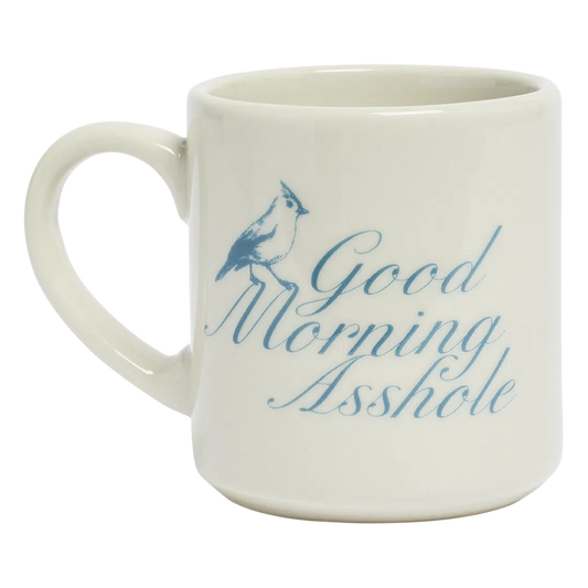 Pleasantries - Good Morning Asshole Mug ceramic drinkware, with a clean, polished finish and distinctive shape or artwork; a comfortable everyday choice for coffee, tea, cocoa, or desk-side sipping. Alternate product view shows more of the shape, finish, and design details.