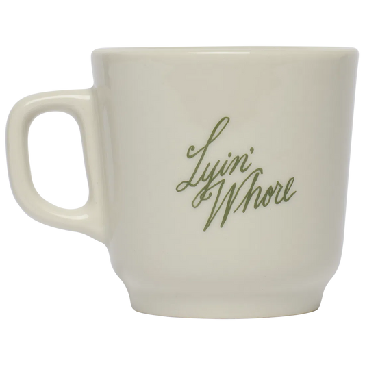 Pleasantries - Lyin Whore Mug ceramic drinkware, with a clean, polished finish and distinctive shape or artwork; a comfortable everyday choice for coffee, tea, cocoa, or desk-side sipping. Primary product view highlights the overall design and proportions.