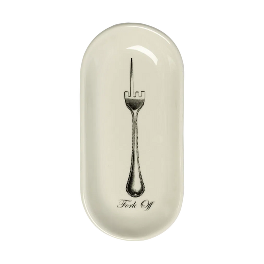 Pleasantries - Fork Off Tray serving and catchall piece, with a clean, polished finish and distinctive shape or artwork; useful for snacks and small bites, or for organizing jewelry, keys, and countertop essentials. Primary product view highlights the overall design and proportions.