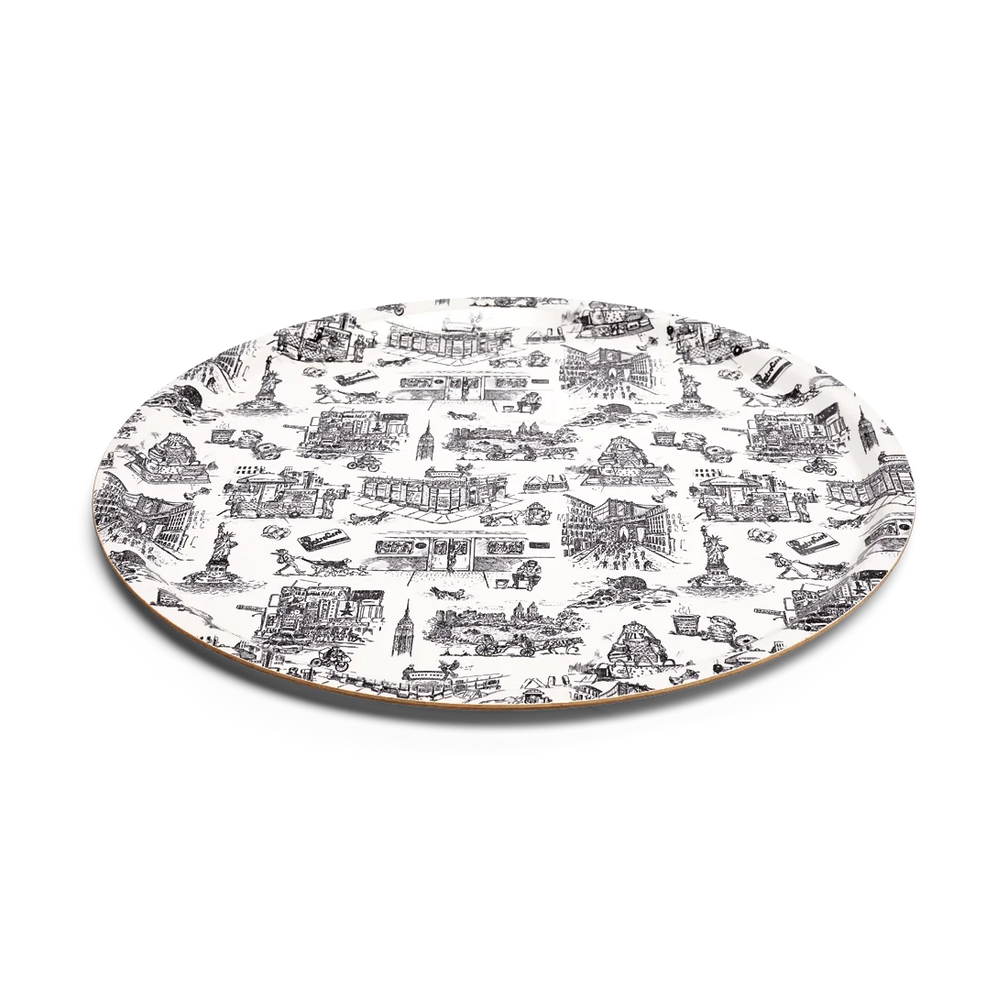 NYC Toile - Tray serving and catchall piece, with a clean, polished finish and distinctive shape or artwork; useful for snacks and small bites, or for organizing jewelry, keys, and countertop essentials. Alternate product view shows more of the shape, finish, and design details.