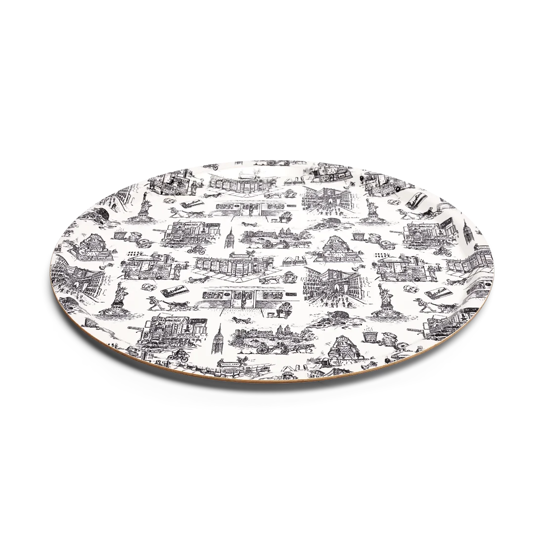 NYC Toile - Tray serving and catchall piece, with a clean, polished finish and distinctive shape or artwork; useful for snacks and small bites, or for organizing jewelry, keys, and countertop essentials. Alternate product view shows more of the shape, finish, and design details.