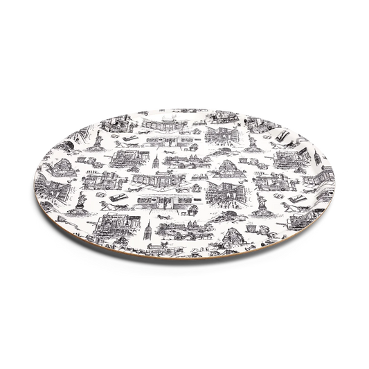 NYC Toile - Tray serving and catchall piece, with a clean, polished finish and distinctive shape or artwork; useful for snacks and small bites, or for organizing jewelry, keys, and countertop essentials. Alternate product view shows more of the shape, finish, and design details.