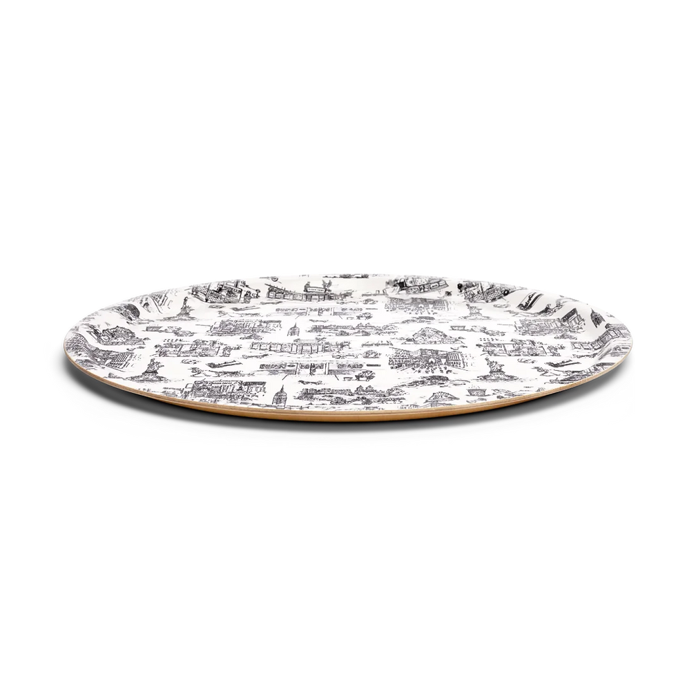 NYC Toile - Tray serving and catchall piece, with a clean, polished finish and distinctive shape or artwork; useful for snacks and small bites, or for organizing jewelry, keys, and countertop essentials. Additional view helps show the profile, scale, and decorative details.