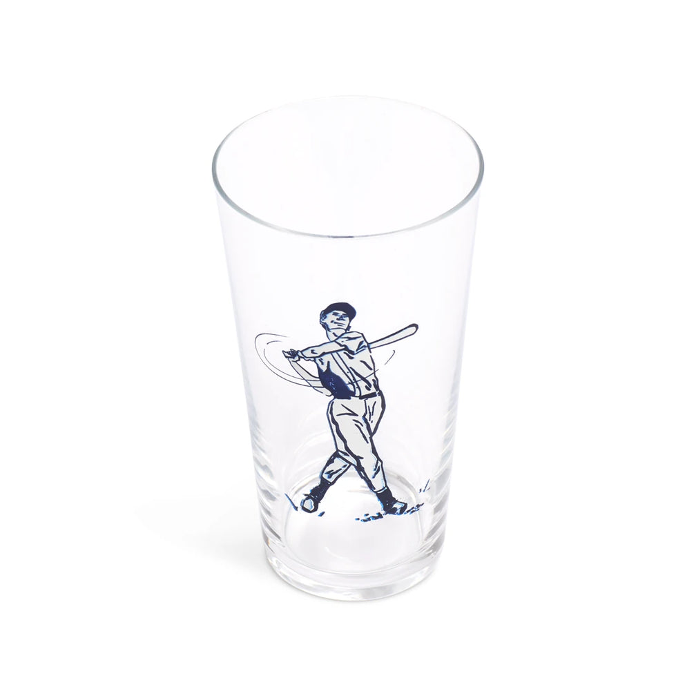 Baseball pint glass from a higher angle showing the rim