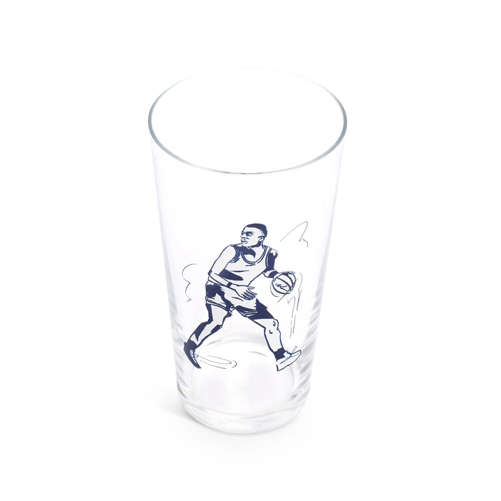 Basketball pint glass from a higher angle showing the rim