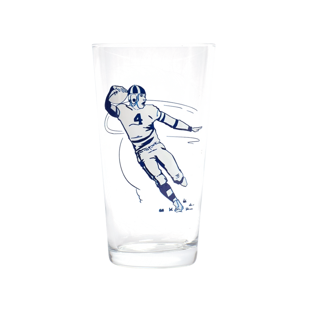 Football Pint Glass generous glassware, with a crisp silhouette and decorative details that stand out on the table; a practical choice for beer, soda, iced tea, or casual entertaining. Primary product view highlights the overall design and proportions.