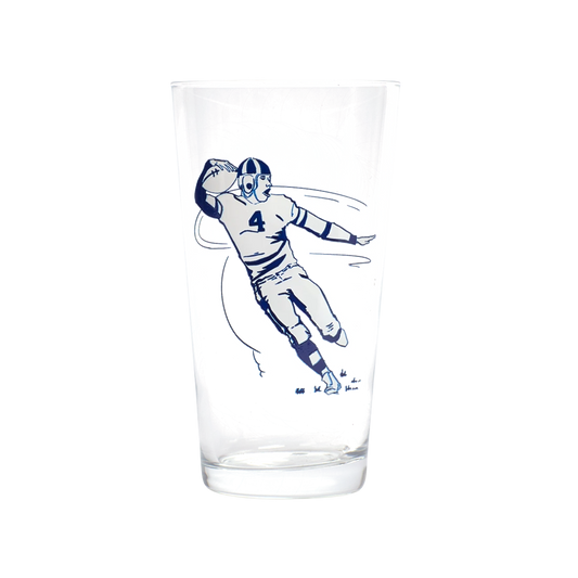 Football Pint Glass generous glassware, with a crisp silhouette and decorative details that stand out on the table; a practical choice for beer, soda, iced tea, or casual entertaining. Primary product view highlights the overall design and proportions.