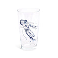 Clear pint glass with a navy illustration of a football player in a number 4 jersey