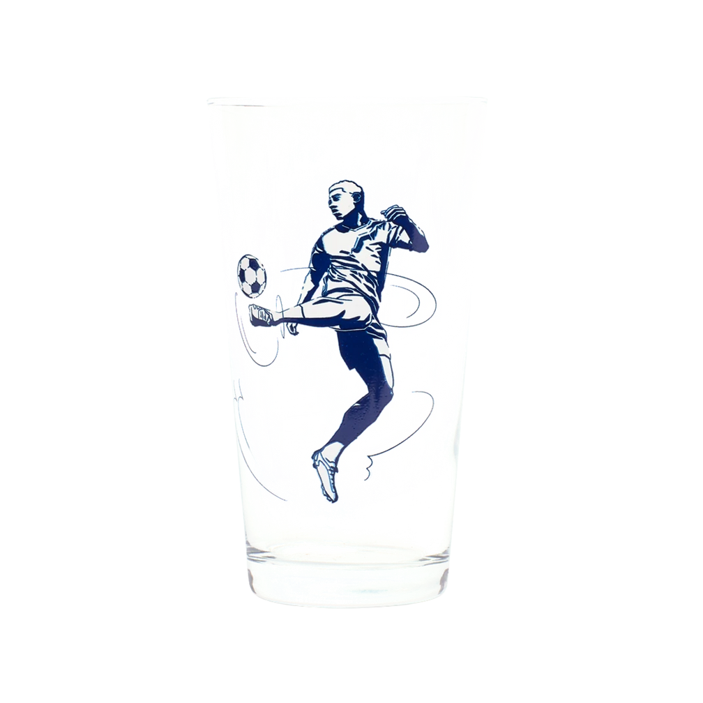 Soccer Pint Glass generous glassware, with a crisp silhouette and decorative details that stand out on the table; a practical choice for beer, soda, iced tea, or casual entertaining. Primary product view highlights the overall design and proportions.