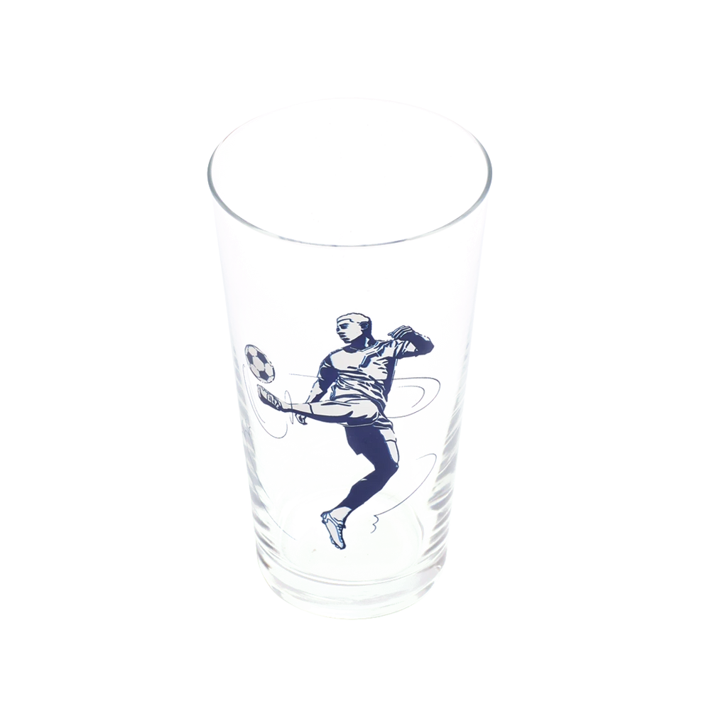 Soccer Pint Glass generous glassware, with a crisp silhouette and decorative details that stand out on the table; a practical choice for beer, soda, iced tea, or casual entertaining. Additional view helps show the profile, scale, and decorative details.