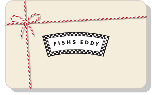 Product packaging with 'Fishes Eddy' label and red string on a beige background